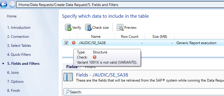 Checking if the variants are known in the SAP® system