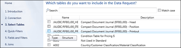 Figure:&nbsp;Tables for the “Compact Document Journal” report output