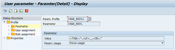 Example for an /AUDIC/SE_UPROP profile to replace certain characters individually.