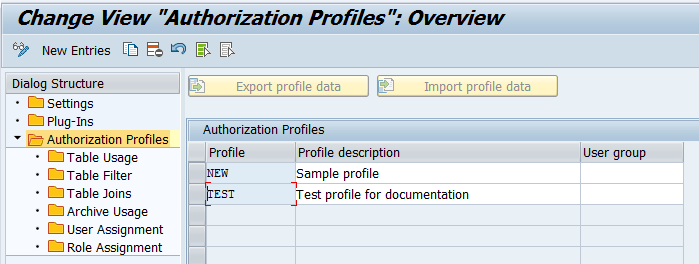 New authorization profile in the overview list