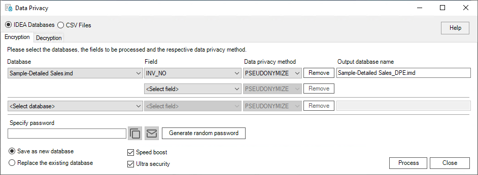 This is a screenshot of the Data Privacy dialog showing its captions and elements.