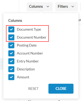 The Columns drop-down.
