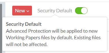 The Security Defaults toggle in Working Papers security settings.