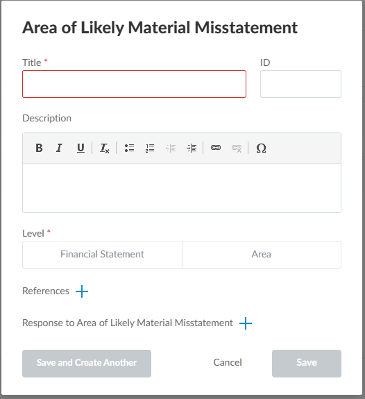 The area of likely misstatement dialog.