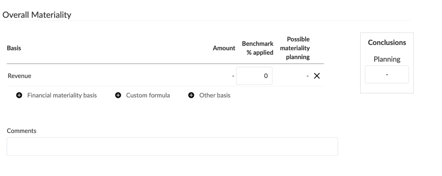 Overall Materiality section with Revenue row