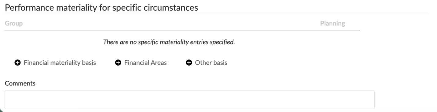 Performance materiality for specific circumstances section