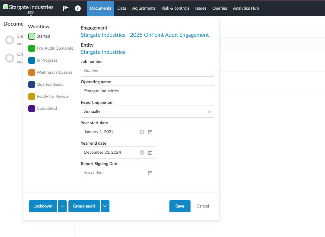 Entity overview dialog