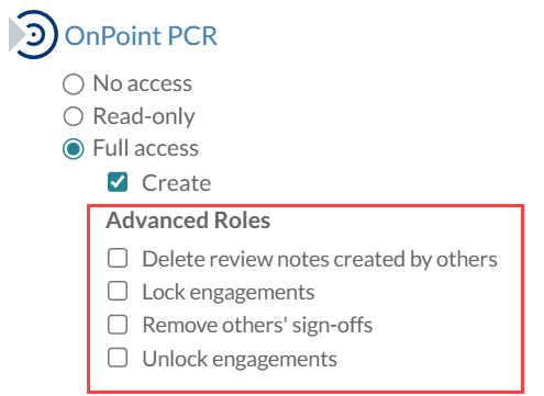 The user interface for selecting enhanced permissions for an engagement for a user.