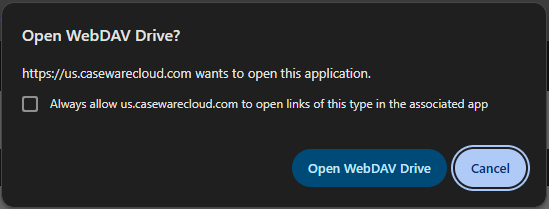 Your operating system may prompt you to provide permission to open the WebDAV protocol to install it.