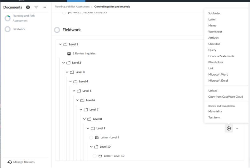 The Documents page displaying subfolder levels and a navigation path.