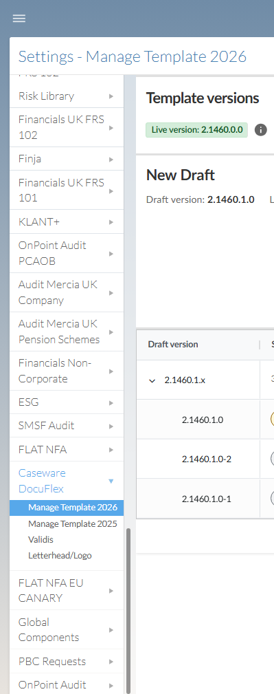 The product selection on the left panel of the cloud settings page.