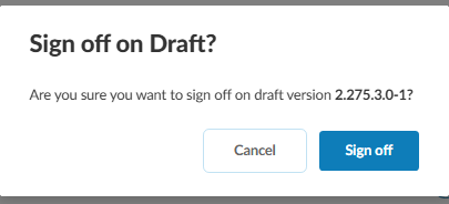 The sign off confirmation dialog showing the version information.