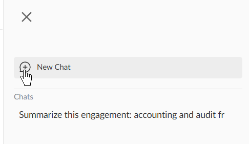 The compact panel’s chat list with the New Chat button and a previous chat titled “Summarize this engagement.”