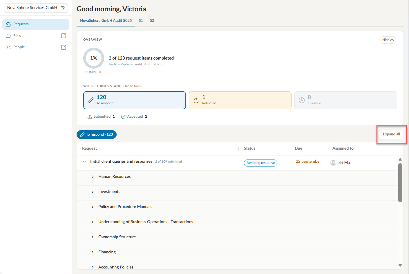 A file upload request item open in the client portal, with Copy from cloud highlighted.