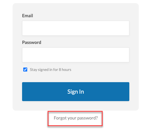 

Sign-in page with Forgot your password? highlighted below the Sign In button.