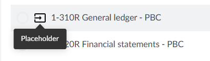 General ledger - PBC entry with a tooltip identifying its icon as Placeholder.