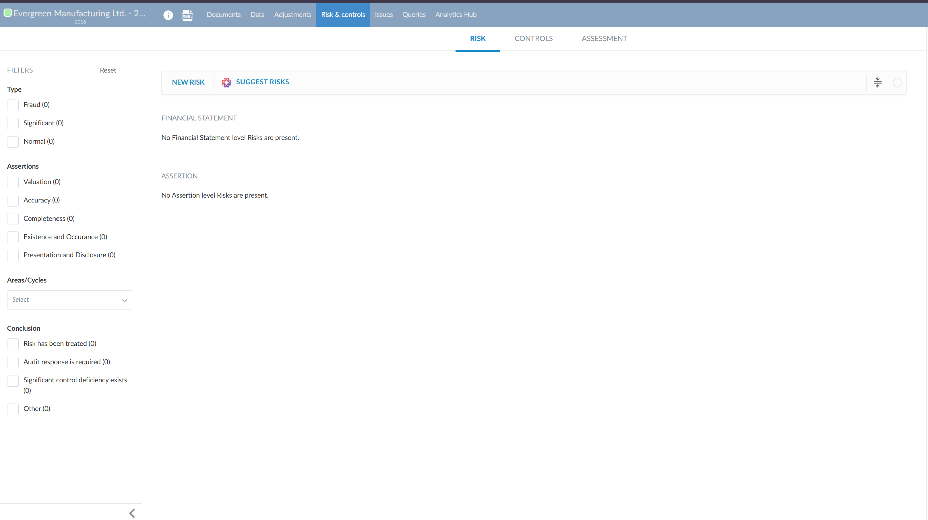 Displays the Risk tab on the Risk & controls page.