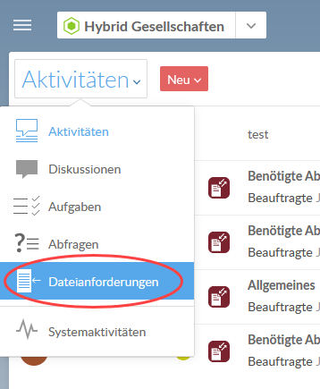 Select File Requests from the Activities menu