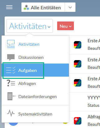 Select Tasks from the Activites drop-down menu