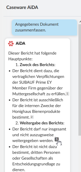 Chat window showing interaction with AiDA.