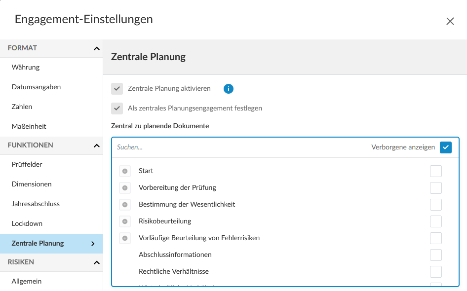 The user interface for setting an engagement as centrally planned in Engagement Settings.