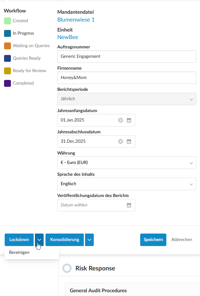 The user interface for selecting the Cleanup option when locking down an engagement