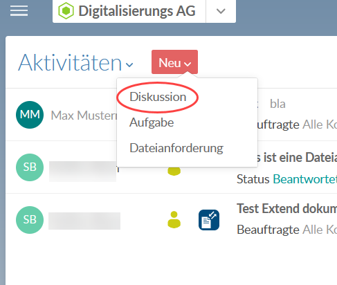 Select New | Discussion to open the Create Discussion dialog.