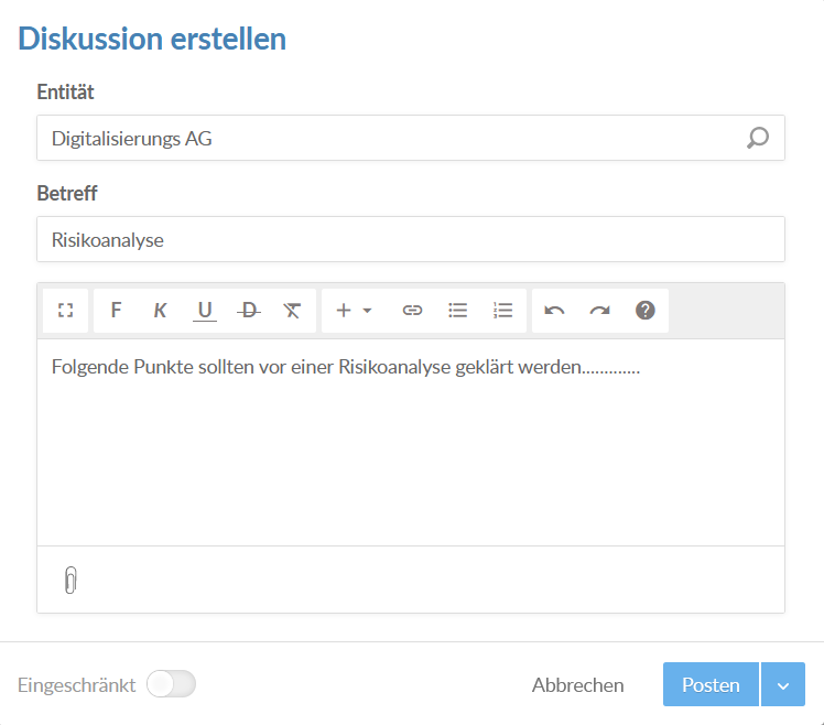 Create Discussion dialog