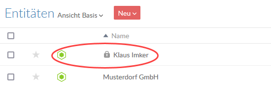 The lock icon beside this client entity's name indicates that access to this entity is limited.