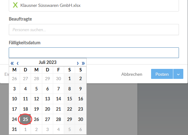 Select the due date from the calendar box.