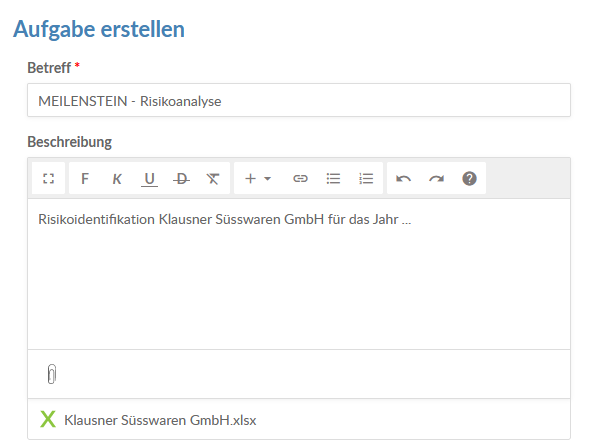 Enter a subject line and description. The task is already automatically attached to your client file.
