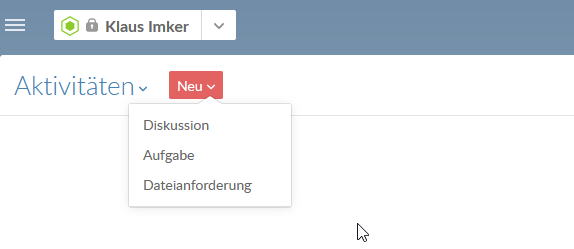 Select one of the activity types from the menu to create an activity of that type.