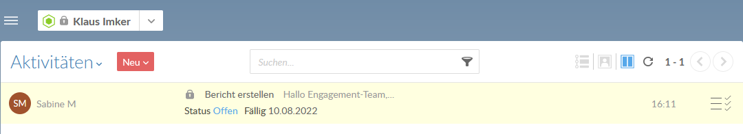 Your new activity is created, and access to this activity is limited. This is indicated by the gray lock icon next to the activity name.