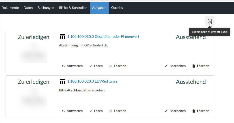 A financial statement print preview with the download menu open and the "PDF/A" export option highlighted.