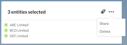 The More Actions drop-down menu after selecting multiple entities.