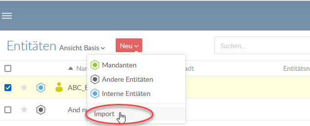 Select Import from the New Entities menu to open the Import Entities dialog