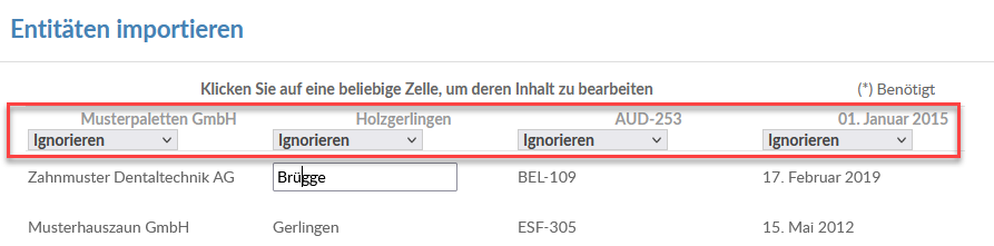Map the columns of your entity list before you complete the import