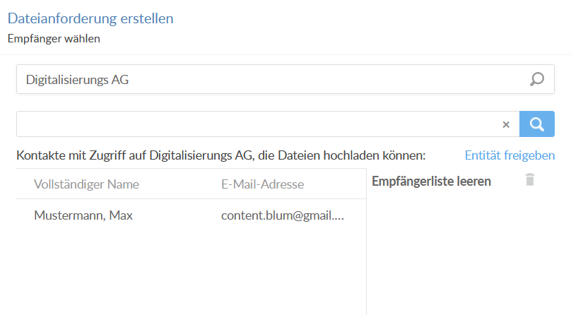 Select the file request's entity to display the users with access