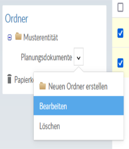 A folder drop-down menu