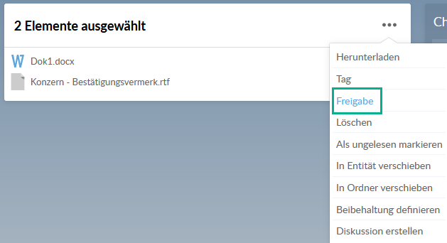 The Share option in the More Options menu.
