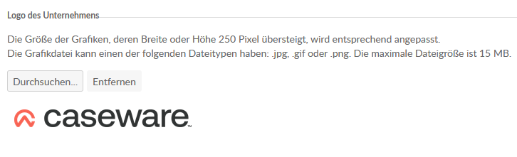 After you upload a logo, a preview appears in the Profile section.