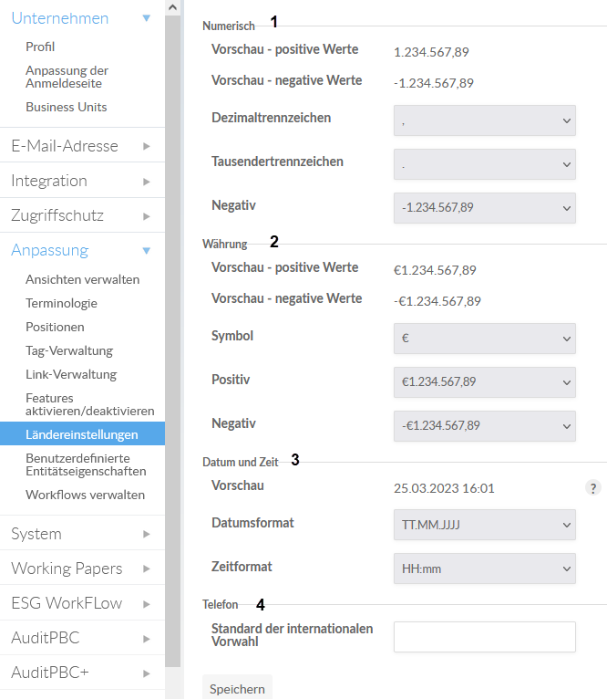 The Regional Settings section of the Settings page.