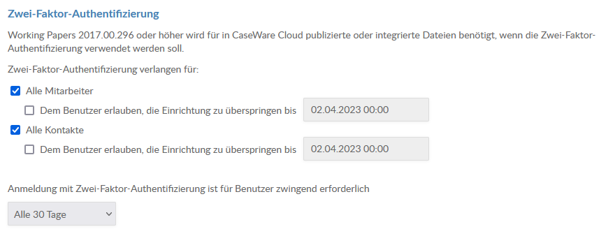 Two-factor authentication settings.