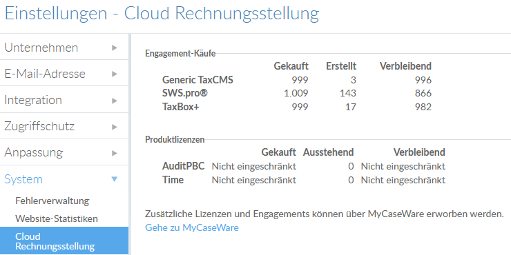 The Cloud Billing section of the Settings page.