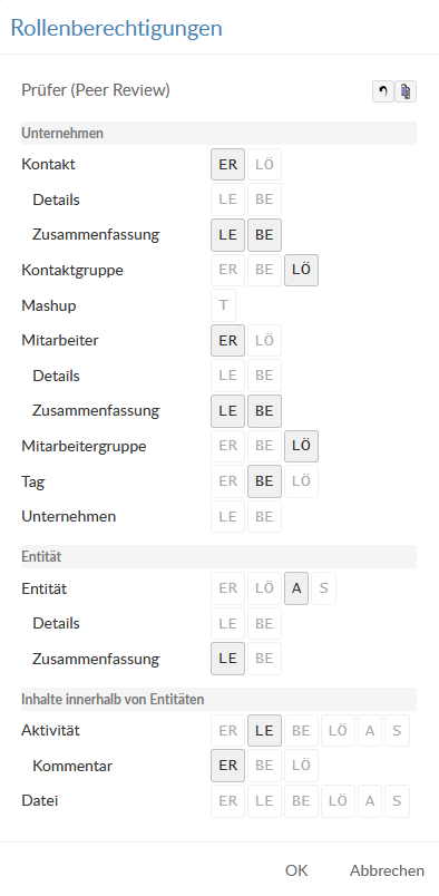 Selecting permissions in the Role Permissions dialog