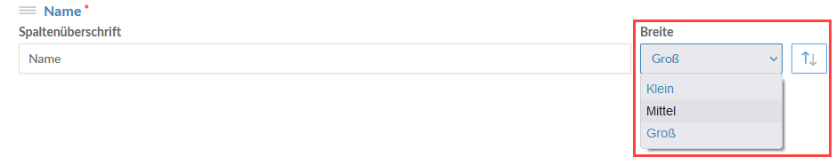 The Width drop-down menu