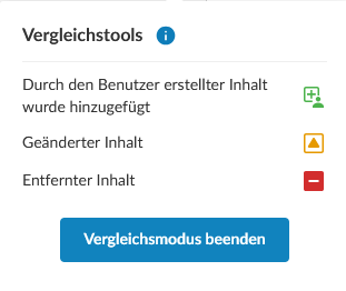 The Comparison Tools dialog which shows the different types of markup.