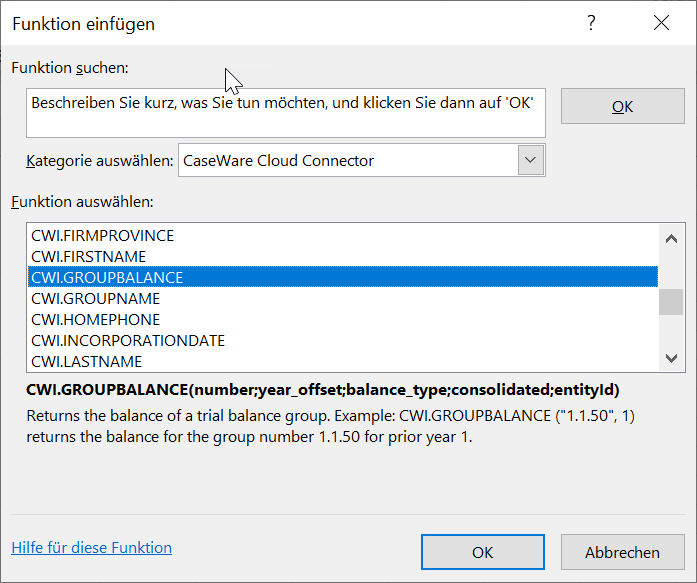 Select the desired function.