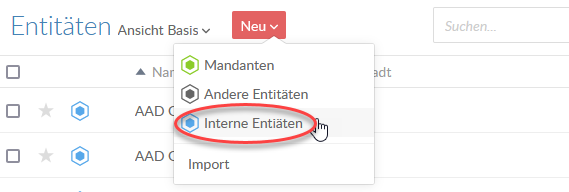 Create a new internal entity