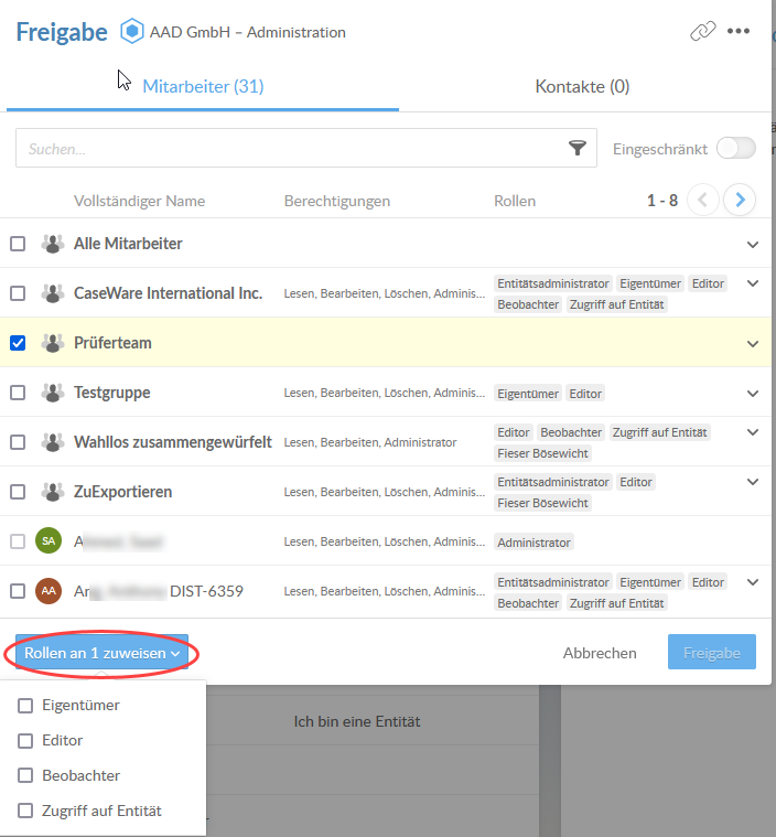 Assign roles on internal entities to control who has access to them